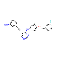 Nc1cccc(C#Cc2cncnc2Nc2ccc(OCc3cccc(F)c3)c(Cl)c2)c1 ZINC000034799971