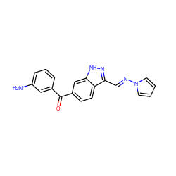 Nc1cccc(C(=O)c2ccc3c(/C=N/n4cccc4)n[nH]c3c2)c1 ZINC000167047177