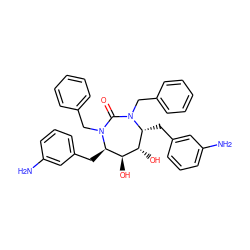 Nc1cccc(C[C@@H]2[C@H](O)[C@@H](O)[C@@H](Cc3cccc(N)c3)N(Cc3ccccc3)C(=O)N2Cc2ccccc2)c1 ZINC000014945763