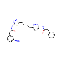 Nc1cccc(CC(=O)Nc2nnc(CCCCc3ccc(NC(=O)Cc4ccccc4)nn3)s2)c1 ZINC000169698307