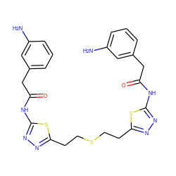 Nc1cccc(CC(=O)Nc2nnc(CCSCCc3nnc(NC(=O)Cc4cccc(N)c4)s3)s2)c1 ZINC000169697821