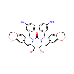 Nc1cccc(CN2C(=O)N(Cc3cccc(N)c3)[C@H](Cc3ccc4c(c3)OCCO4)[C@H](O)[C@@H](O)[C@H]2Cc2ccc3c(c2)OCCO3)c1 ZINC000029232743