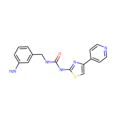 Nc1cccc(CNC(=O)Nc2nc(-c3ccncc3)cs2)c1 ZINC000165484991