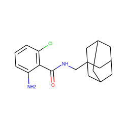 Nc1cccc(Cl)c1C(=O)NCC12CC3CC(CC(C3)C1)C2 ZINC000013587528