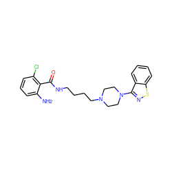 Nc1cccc(Cl)c1C(=O)NCCCCN1CCN(c2nsc3ccccc23)CC1 ZINC000013747168