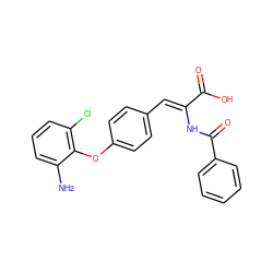 Nc1cccc(Cl)c1Oc1ccc(/C=C(\NC(=O)c2ccccc2)C(=O)O)cc1 ZINC000028523723