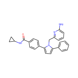 Nc1cccc(Cn2c(-c3ccccc3)ccc2-c2ccc(C(=O)NC3CC3)cc2)n1 ZINC000035826876