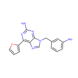 Nc1cccc(Cn2cnc3c(-c4ccco4)nc(N)nc32)c1 ZINC000029048119