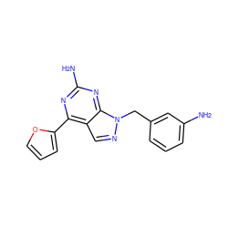 Nc1cccc(Cn2ncc3c(-c4ccco4)nc(N)nc32)c1 ZINC000029046649