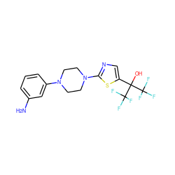 Nc1cccc(N2CCN(c3ncc(C(O)(C(F)(F)F)C(F)(F)F)s3)CC2)c1 ZINC000064540275