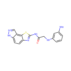 Nc1cccc(NCC(=O)Nc2nc3ccc4[nH]ncc4c3s2)c1 ZINC000142271692