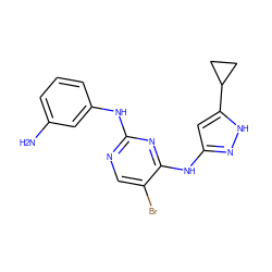 Nc1cccc(Nc2ncc(Br)c(Nc3cc(C4CC4)[nH]n3)n2)c1 ZINC000136791347