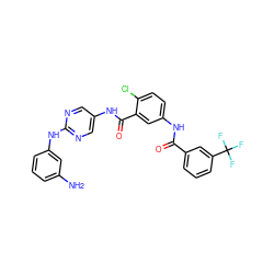 Nc1cccc(Nc2ncc(NC(=O)c3cc(NC(=O)c4cccc(C(F)(F)F)c4)ccc3Cl)cn2)c1 ZINC000169352894