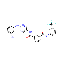 Nc1cccc(Nc2ncc(NC(=O)c3cccc(C(=O)Nc4cccc(C(F)(F)F)c4)c3)cn2)c1 ZINC000169352897