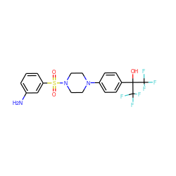 Nc1cccc(S(=O)(=O)N2CCN(c3ccc(C(O)(C(F)(F)F)C(F)(F)F)cc3)CC2)c1 ZINC000103261652