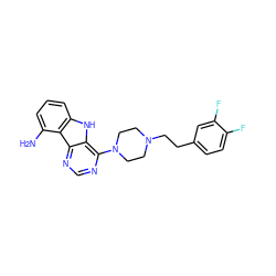 Nc1cccc2[nH]c3c(N4CCN(CCc5ccc(F)c(F)c5)CC4)ncnc3c12 ZINC000013559660