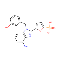 Nc1cccc2c1nc(-c1ccc(P(=O)(O)O)o1)n2Cc1cccc(O)c1 ZINC000045335014