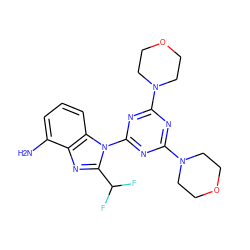 Nc1cccc2c1nc(C(F)F)n2-c1nc(N2CCOCC2)nc(N2CCOCC2)n1 ZINC000073138395