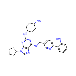 Nc1ccccc1-c1ccc(CNc2nc(NC3CCC(N)CC3)nc3c2ncn3C2CCCC2)cn1 ZINC000096273145