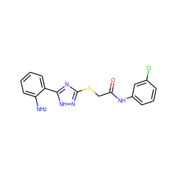 Nc1ccccc1-c1nc(SCC(=O)Nc2cccc(Cl)c2)n[nH]1 ZINC000653831305