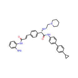 Nc1ccccc1NC(=O)/C=C/c1ccc([C@H](NCCN2CCCCC2)C(=O)Nc2ccc(-c3ccc(C4CC4)cc3)cc2)cc1 ZINC000066101598