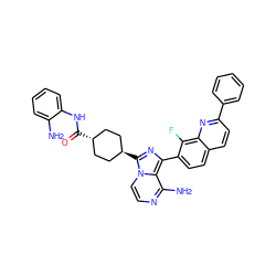 Nc1ccccc1NC(=O)[C@H]1CC[C@H](c2nc(-c3ccc4ccc(-c5ccccc5)nc4c3F)c3c(N)nccn32)CC1 ZINC000254019220