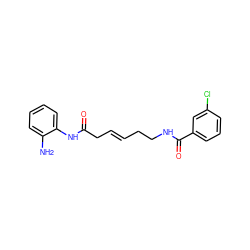 Nc1ccccc1NC(=O)C/C=C/CCNC(=O)c1cccc(Cl)c1 ZINC000117586702