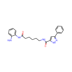 Nc1ccccc1NC(=O)CCCCCNC(=O)c1cc(-c2ccccc2)n[nH]1 ZINC000117589000