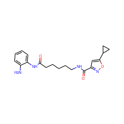 Nc1ccccc1NC(=O)CCCCCNC(=O)c1cc(C2CC2)on1 ZINC000117585452