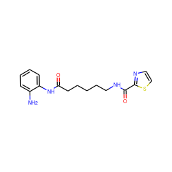 Nc1ccccc1NC(=O)CCCCCNC(=O)c1nccs1 ZINC000117588977