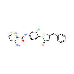 Nc1cccnc1C(=O)Nc1ccc(N2C[C@@H](Cc3ccccc3)CC2=O)c(Cl)c1 ZINC000653849871