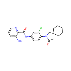 Nc1cccnc1C(=O)Nc1ccc(N2CC3(CCCCC3)CC2=O)c(Cl)c1 ZINC000653849285