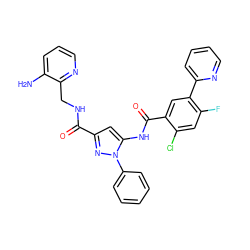 Nc1cccnc1CNC(=O)c1cc(NC(=O)c2cc(-c3ccccn3)c(F)cc2Cl)n(-c2ccccc2)n1 ZINC001772636210