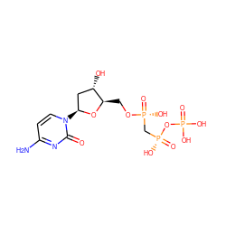 Nc1ccn([C@H]2C[C@H](O)[C@@H](CO[P@](=O)(O)C[P@@](=O)(O)OP(=O)(O)O)O2)c(=O)n1 ZINC000040955104