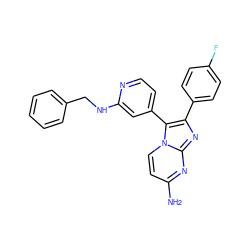 Nc1ccn2c(-c3ccnc(NCc4ccccc4)c3)c(-c3ccc(F)cc3)nc2n1 ZINC000013487226