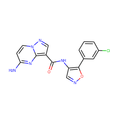 Nc1ccn2ncc(C(=O)Nc3cnoc3-c3cccc(Cl)c3)c2n1 ZINC000095576971