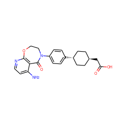 Nc1ccnc2c1C(=O)N(c1ccc([C@H]3CC[C@H](CC(=O)O)CC3)cc1)CCO2 ZINC000261084903