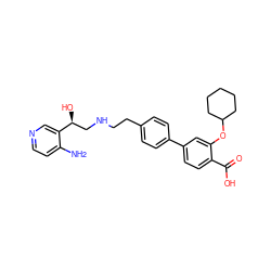 Nc1ccncc1[C@@H](O)CNCCc1ccc(-c2ccc(C(=O)O)c(OC3CCCCC3)c2)cc1 ZINC000040894122