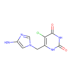 Nc1cn(Cc2[nH]c(=O)[nH]c(=O)c2Cl)cn1 ZINC000013607769