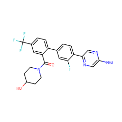 Nc1cnc(-c2ccc(-c3ccc(C(F)(F)F)cc3C(=O)N3CCC(O)CC3)cc2F)cn1 ZINC000224687623
