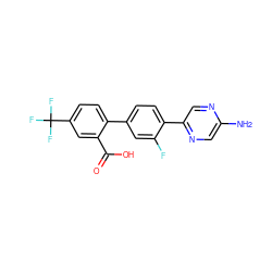 Nc1cnc(-c2ccc(-c3ccc(C(F)(F)F)cc3C(=O)O)cc2F)cn1 ZINC000224744797