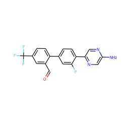 Nc1cnc(-c2ccc(-c3ccc(C(F)(F)F)cc3C=O)cc2F)cn1 ZINC000224687683