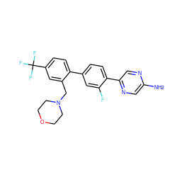 Nc1cnc(-c2ccc(-c3ccc(C(F)(F)F)cc3CN3CCOCC3)cc2F)cn1 ZINC000224799275