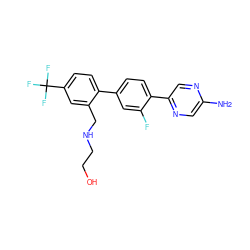 Nc1cnc(-c2ccc(-c3ccc(C(F)(F)F)cc3CNCCO)cc2F)cn1 ZINC000224717914