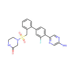 Nc1cnc(-c2ccc(-c3ccccc3CS(=O)(=O)N3CCNC(=O)C3)cc2F)cn1 ZINC000224787844