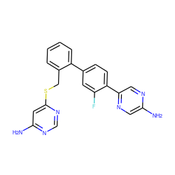 Nc1cnc(-c2ccc(-c3ccccc3CSc3cc(N)ncn3)cc2F)cn1 ZINC000224770808