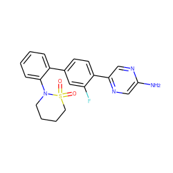 Nc1cnc(-c2ccc(-c3ccccc3N3CCCCS3(=O)=O)cc2F)cn1 ZINC000224772862