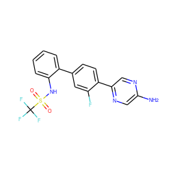 Nc1cnc(-c2ccc(-c3ccccc3NS(=O)(=O)C(F)(F)F)cc2F)cn1 ZINC000212116946
