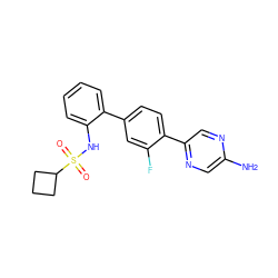 Nc1cnc(-c2ccc(-c3ccccc3NS(=O)(=O)C3CCC3)cc2F)cn1 ZINC000212112570