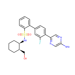 Nc1cnc(-c2ccc(-c3ccccc3S(=O)(=O)N[C@@H]3CCCC[C@@H]3CO)cc2F)cn1 ZINC000224733430